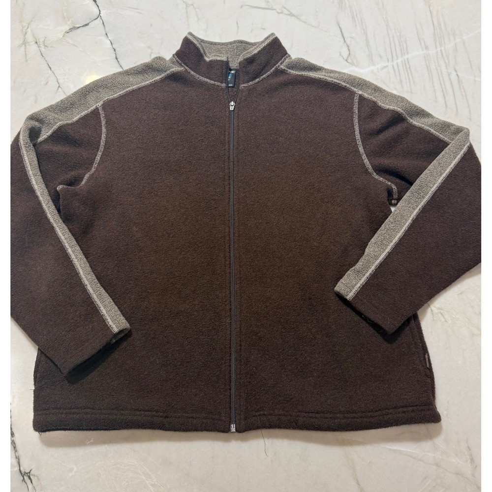 KUHL Alfpaca Fleece Jacket Mens XL Brown Zip Outdoor Hiking Sweater Mock Neck